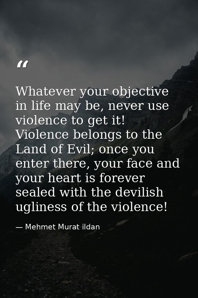 Whatever your objective in life may be, never use violence to get it! Violence belongs to the Land of Evil; once you ent — Mehmet Murat ildan