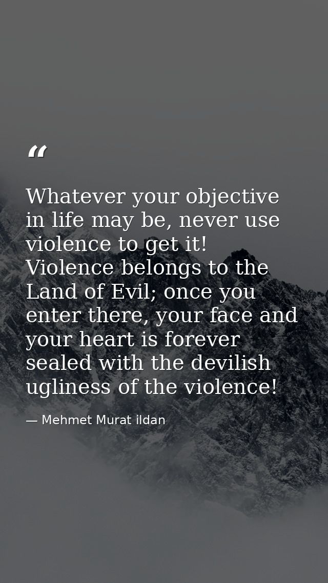 Whatever your objective in life may be, never use violence to get it! Violence belongs to the Land of Evil; once you ent — Mehmet Murat ildan