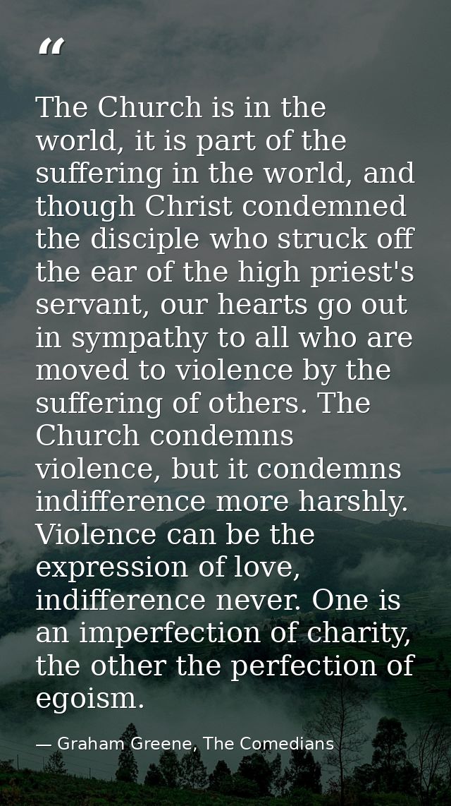 The Church is in the world, it is part of the suffering in the world, and though Christ condemned the disciple who struc — Graham Greene, The Comedians
