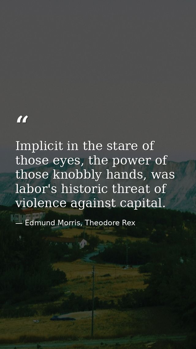 Implicit in the stare of those eyes, the power of those knobbly hands, was labor's historic threat of violence against c — Edmund Morris, Theodore Rex