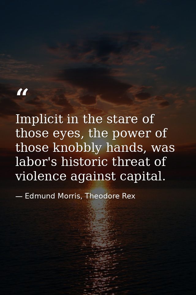 Implicit in the stare of those eyes, the power of those knobbly hands, was labor's historic threat of violence against c — Edmund Morris, Theodore Rex