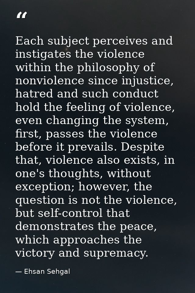 Each subject perceives and instigates the violence within the philosophy of nonviolence since injustice, hatred and such — Ehsan Sehgal