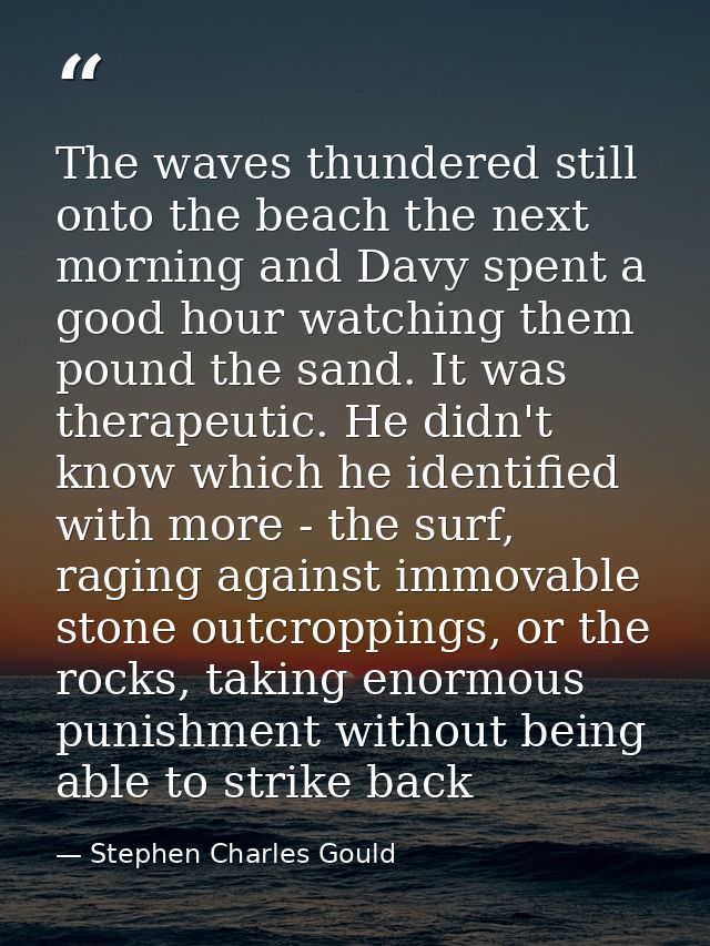 The waves thundered still onto the beach the next morning and Davy spent a good hour watching them pound the sand. It wa — Stephen Charles Gould