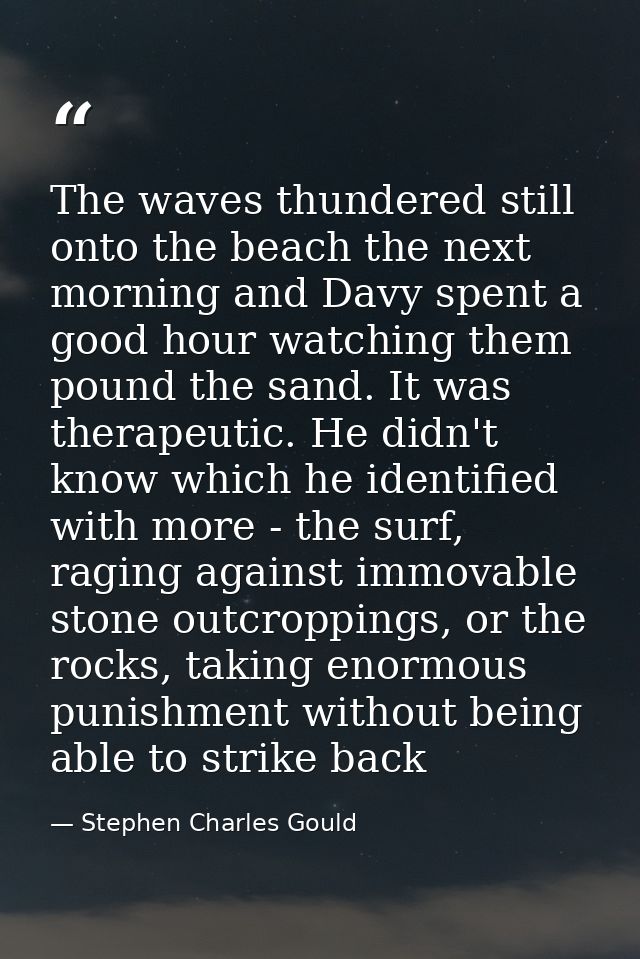 The waves thundered still onto the beach the next morning and Davy spent a good hour watching them pound the sand. It wa — Stephen Charles Gould