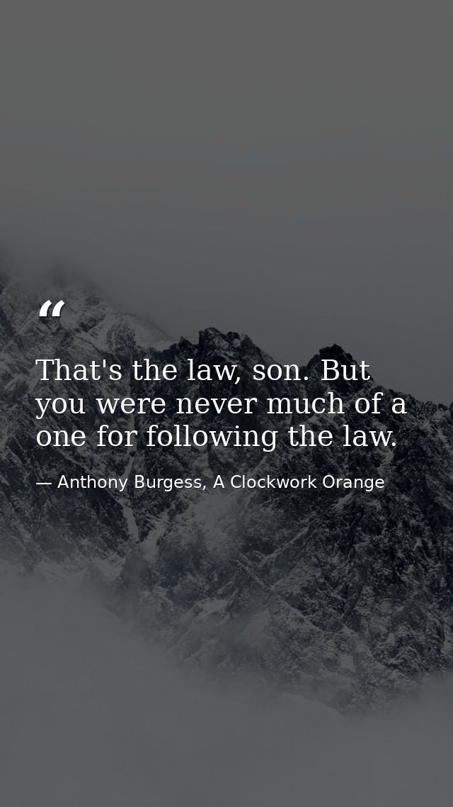 That's the law, son. But you were never much of a one for following the law. — Anthony Burgess, A Clockwork Orange