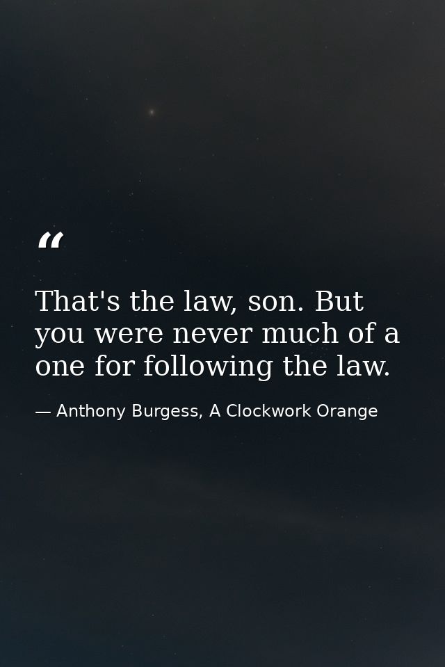 That's the law, son. But you were never much of a one for following the law. — Anthony Burgess, A Clockwork Orange