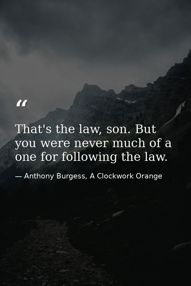 That's the law, son. But you were never much of a one for following the law. — Anthony Burgess, A Clockwork Orange