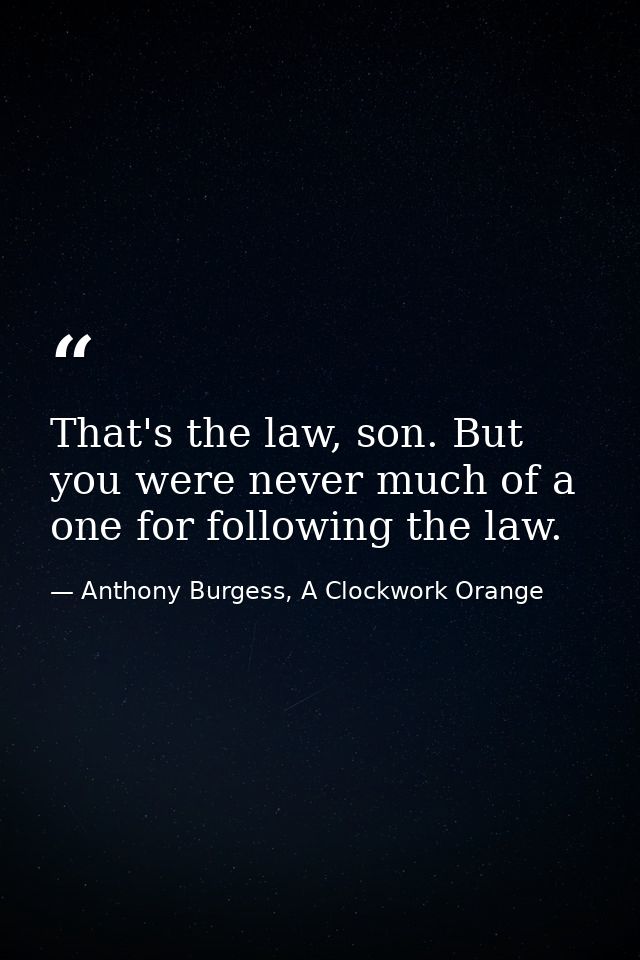 That's the law, son. But you were never much of a one for following the law. — Anthony Burgess, A Clockwork Orange