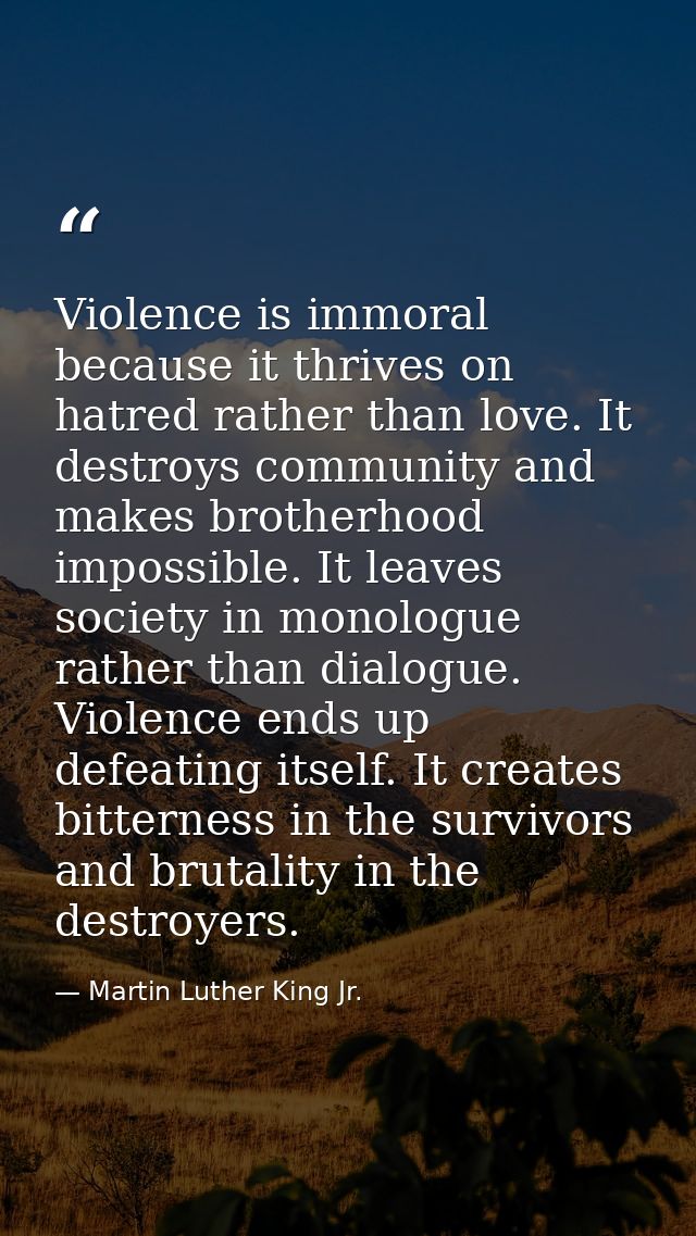 Violence is immoral because it thrives on hatred rather than love. It destroys community and makes brotherhood impossibl — Martin Luther King Jr.