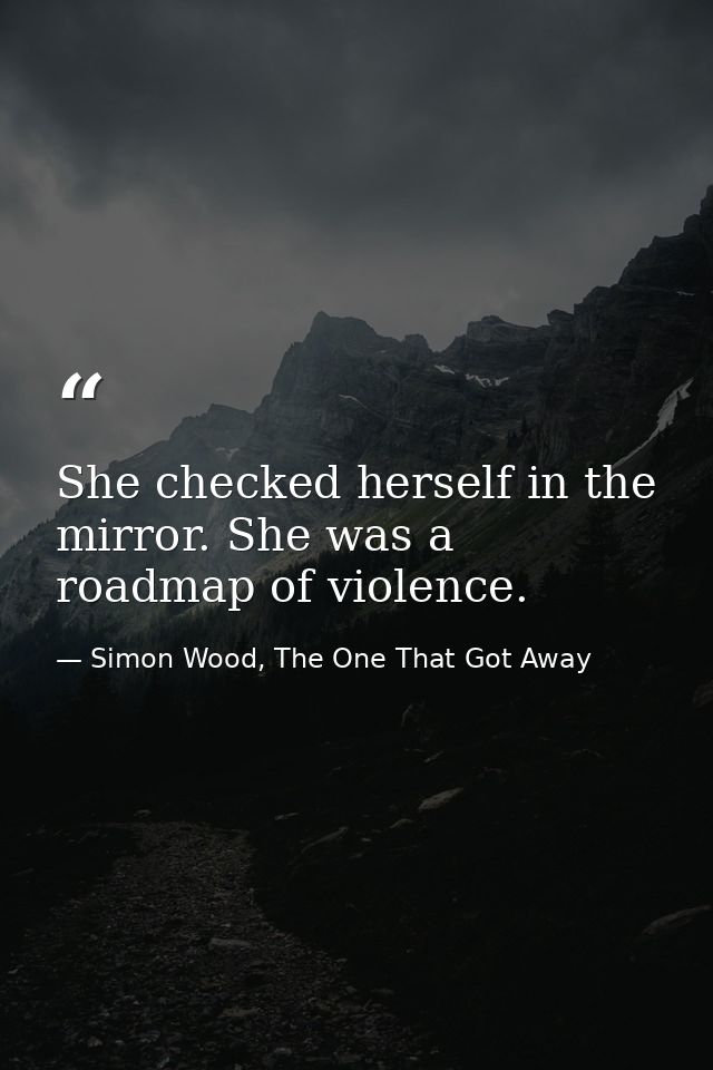 She checked herself in the mirror. She was a roadmap of violence. — Simon Wood, The One That Got Away