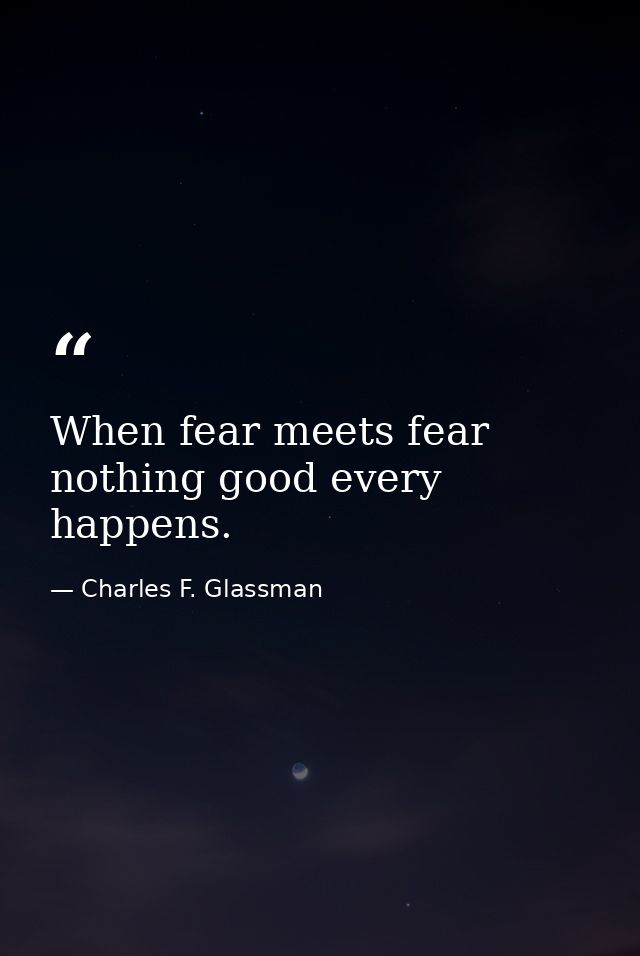 When fear meets fear nothing good every happens. — Charles F. Glassman