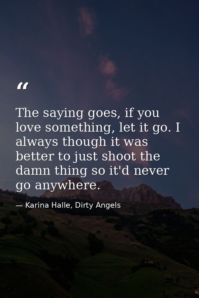 The saying goes, if you love something, let it go. I always though it was better to just shoot the damn thing so it'd ne — Karina Halle, Dirty Angels
