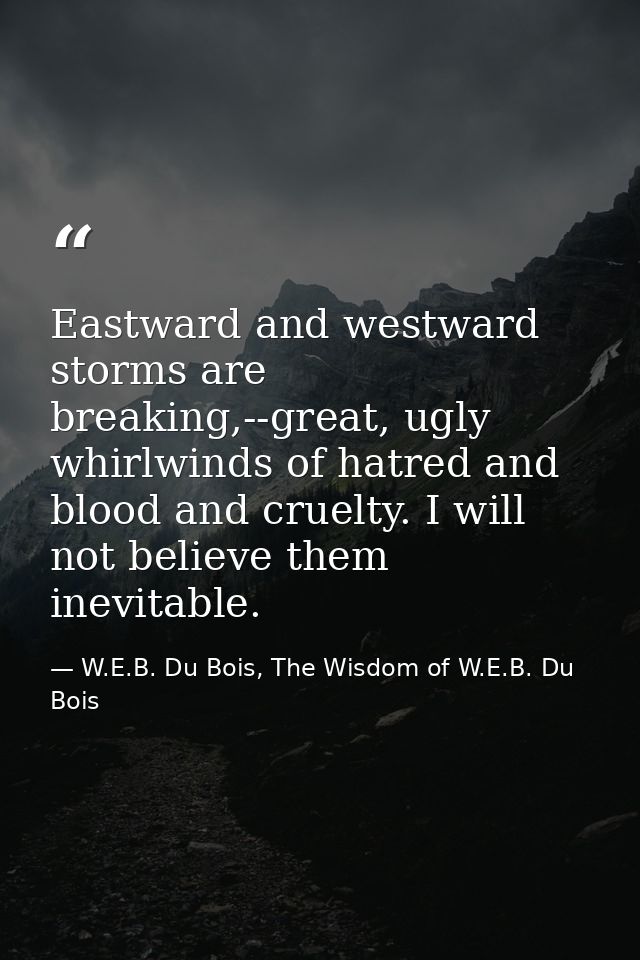 Eastward and westward storms are breaking,--great, ugly whirlwinds of hatred and blood and cruelty. I will not believe t — W.E.B. Du Bois, The Wisdom of W.E.B. Du Bois