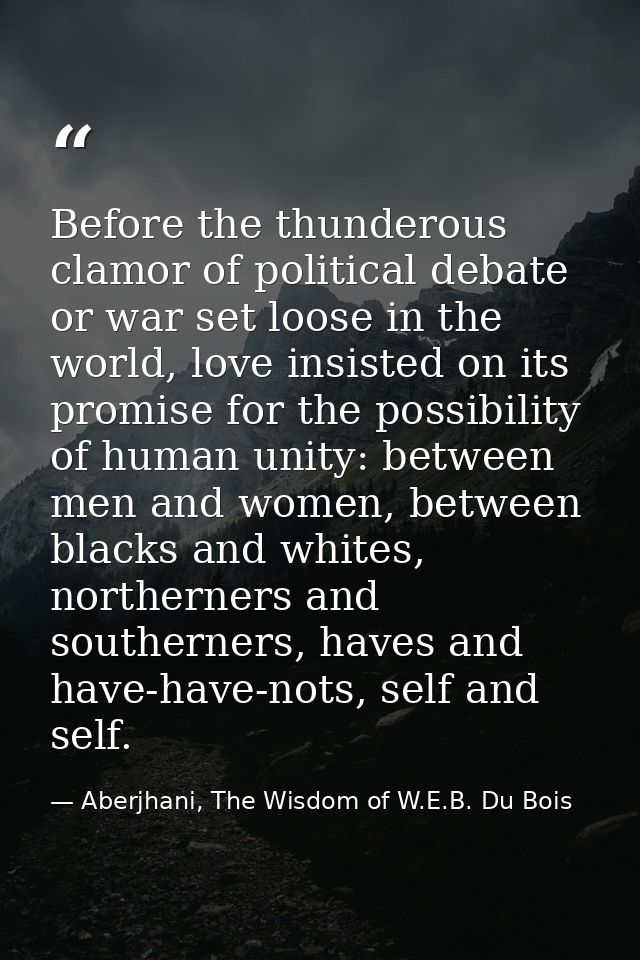 Before the thunderous clamor of political debate or war set loose in the world, love insisted on its promise for the pos — Aberjhani, The Wisdom of W.E.B. Du Bois