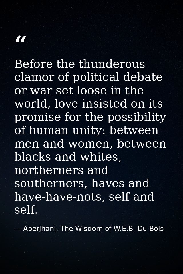 Before the thunderous clamor of political debate or war set loose in the world, love insisted on its promise for the pos — Aberjhani, The Wisdom of W.E.B. Du Bois