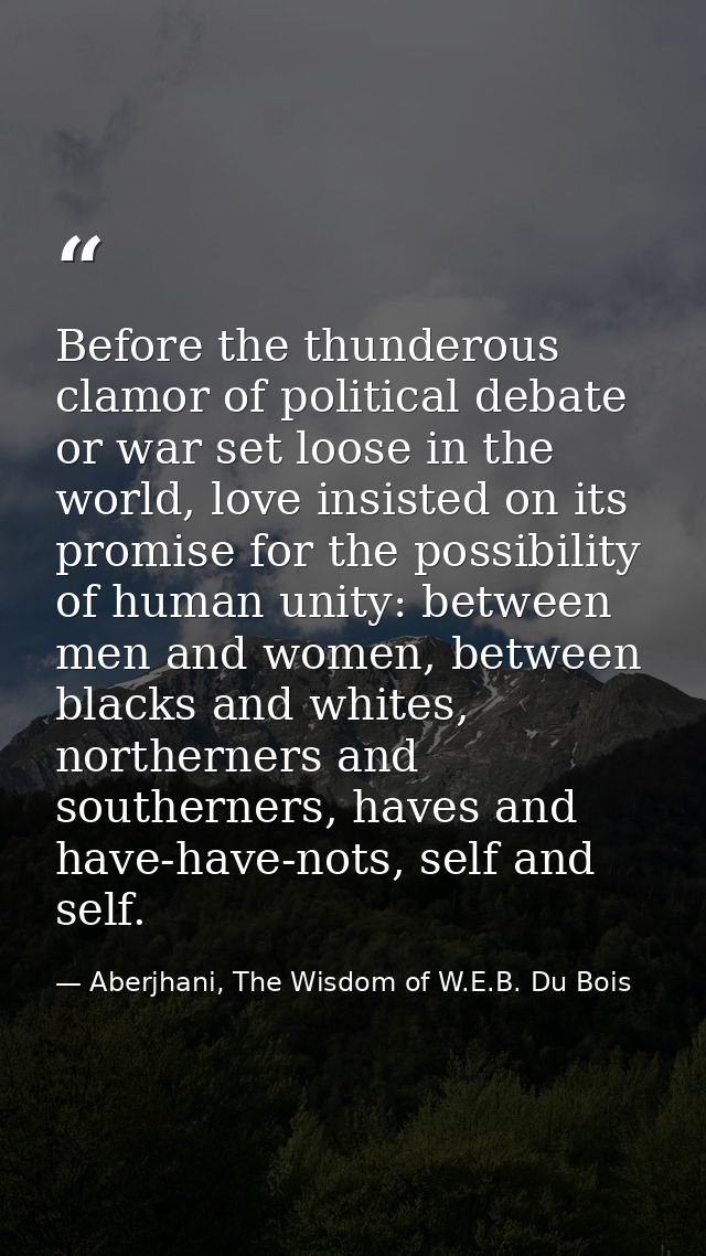 Before the thunderous clamor of political debate or war set loose in the world, love insisted on its promise for the pos — Aberjhani, The Wisdom of W.E.B. Du Bois