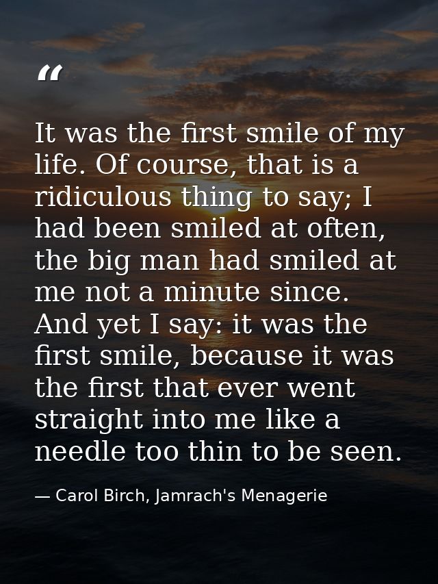 It was the first smile of my life. Of course, that is a ridiculous thing to say; I had been smiled at often, the big man — Carol Birch, Jamrach's Menagerie