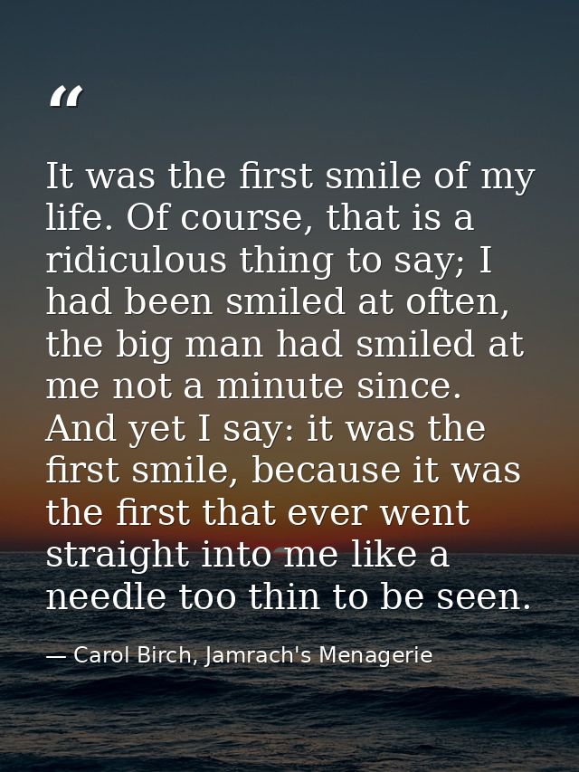 It was the first smile of my life. Of course, that is a ridiculous thing to say; I had been smiled at often, the big man — Carol Birch, Jamrach's Menagerie
