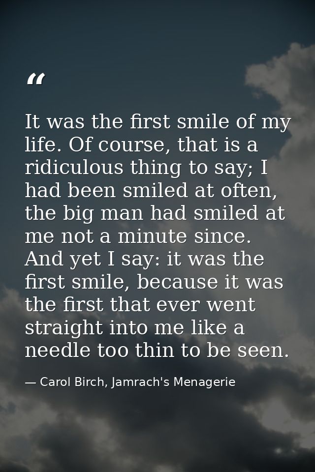 It was the first smile of my life. Of course, that is a ridiculous thing to say; I had been smiled at often, the big man — Carol Birch, Jamrach's Menagerie