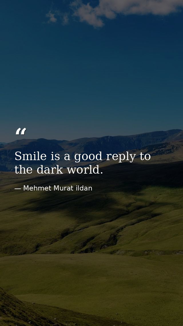Smile is a good reply to the dark world. — Mehmet Murat ildan