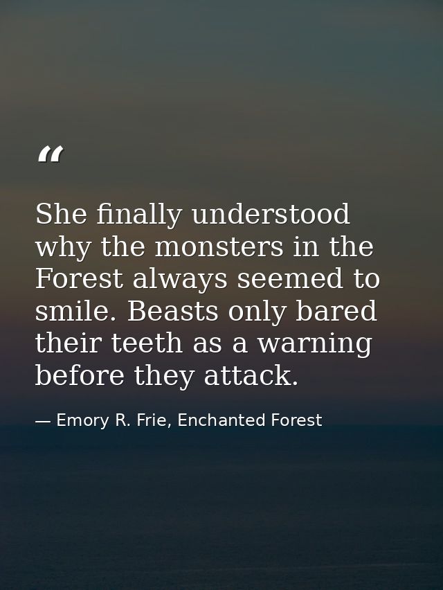 She finally understood why the monsters in the Forest always seemed to smile. Beasts only bared their teeth as a warning — Emory R. Frie, Enchanted Forest