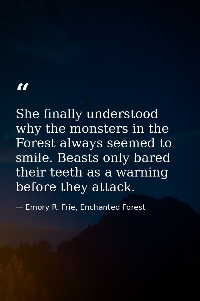 She finally understood why the monsters in the Forest always seemed to smile. Beasts only bared their teeth as a warning — Emory R. Frie, Enchanted Forest