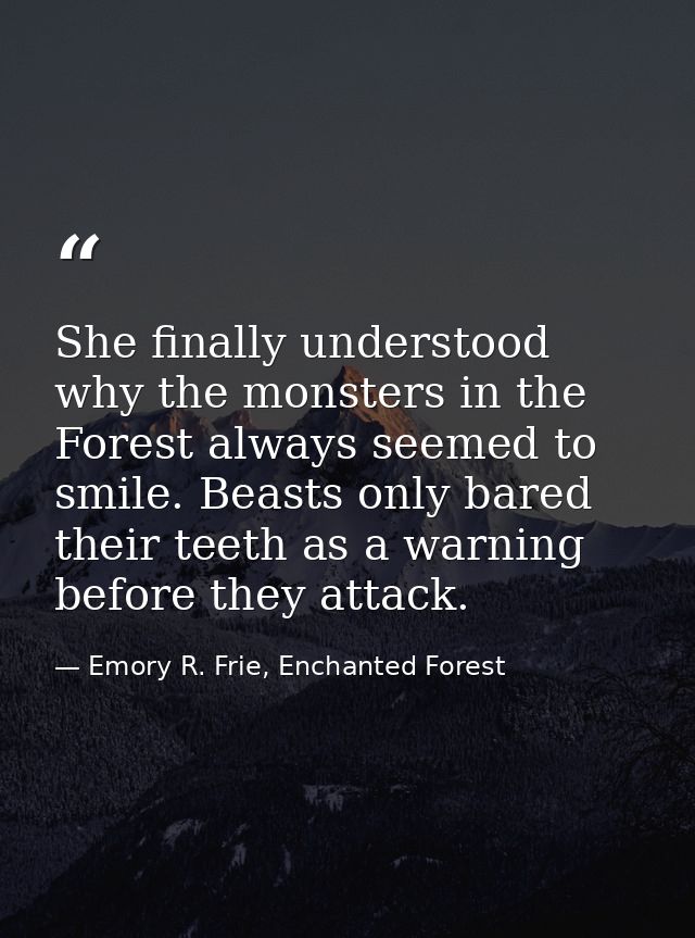 She finally understood why the monsters in the Forest always seemed to smile. Beasts only bared their teeth as a warning — Emory R. Frie, Enchanted Forest