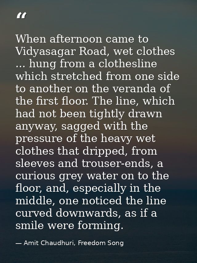 When afternoon came to Vidyasagar Road, wet clothes ... hung from a clothesline which stretched from one side to another — Amit Chaudhuri, Freedom Song