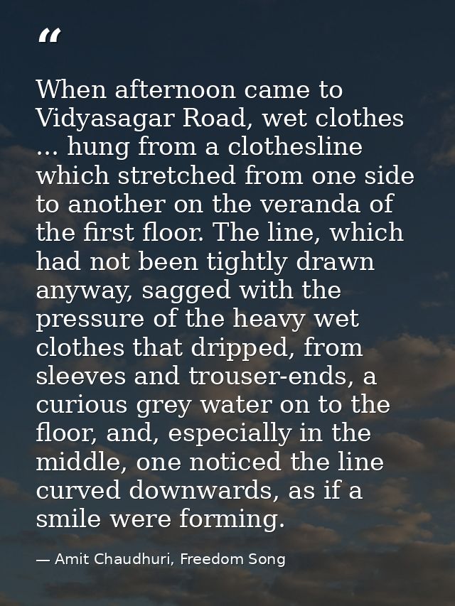 When afternoon came to Vidyasagar Road, wet clothes ... hung from a clothesline which stretched from one side to another — Amit Chaudhuri, Freedom Song