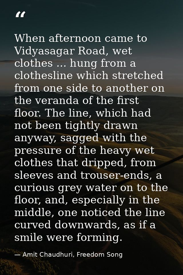 When afternoon came to Vidyasagar Road, wet clothes ... hung from a clothesline which stretched from one side to another — Amit Chaudhuri, Freedom Song