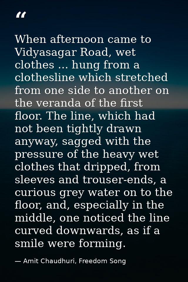 When afternoon came to Vidyasagar Road, wet clothes ... hung from a clothesline which stretched from one side to another — Amit Chaudhuri, Freedom Song