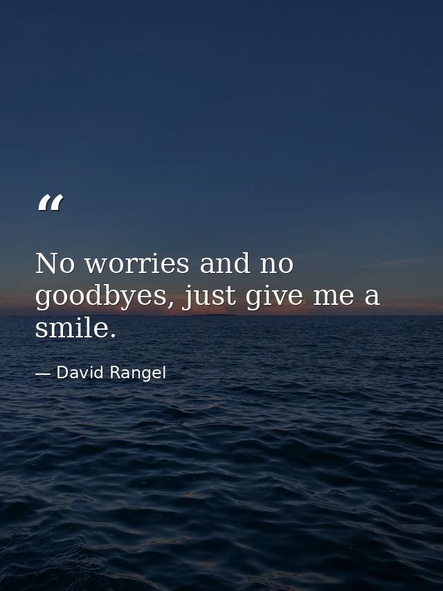 No worries and no goodbyes, just give me a smile. — David Rangel