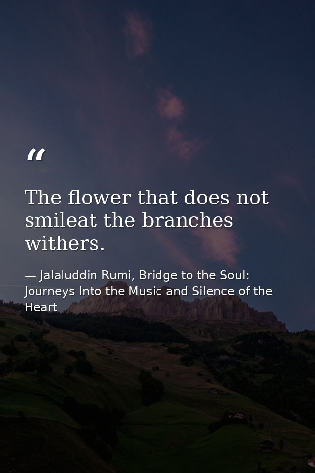 The flower that does not smileat the branches withers. — Jalaluddin Rumi, Bridge to the Soul: Journeys Into the Music and Silence of the Heart
