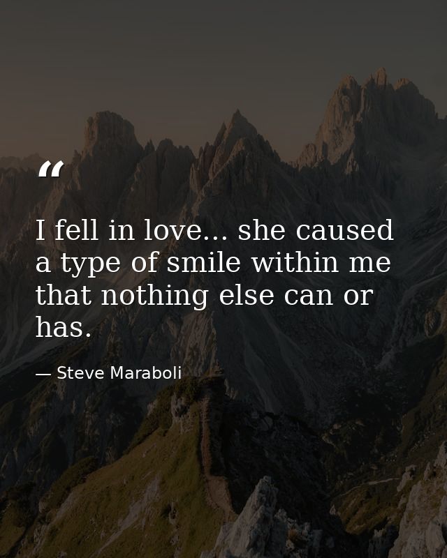 I fell in love... she caused a type of smile within me that nothing else can or has. — Steve Maraboli
