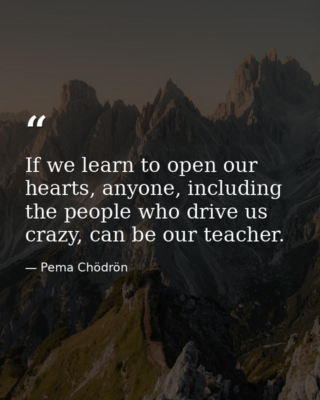 If we learn to open our hearts, anyone, including the people who drive us crazy, can be our teacher. — Pema Chödrön