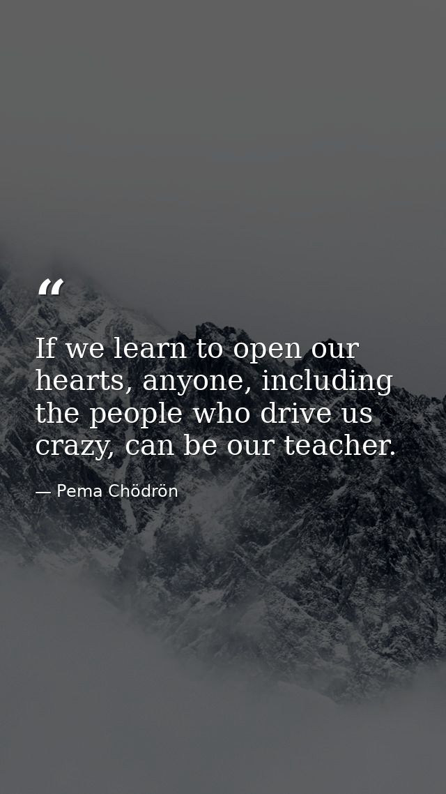 If we learn to open our hearts, anyone, including the people who drive us crazy, can be our teacher. — Pema Chödrön