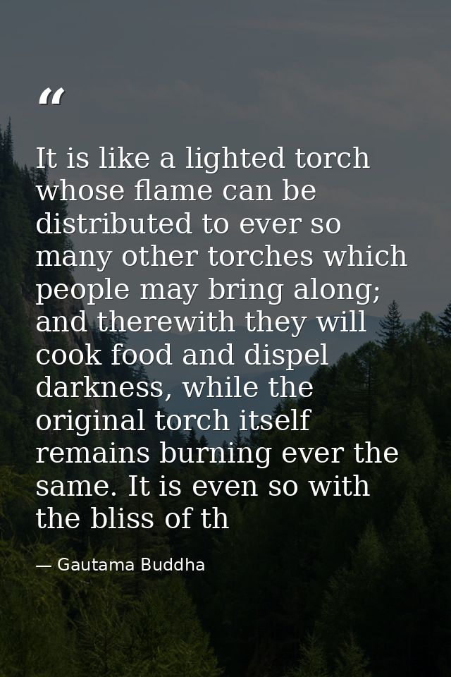 It is like a lighted torch whose flame can be distributed to ever so many other torches which people may bring along; an — Gautama Buddha