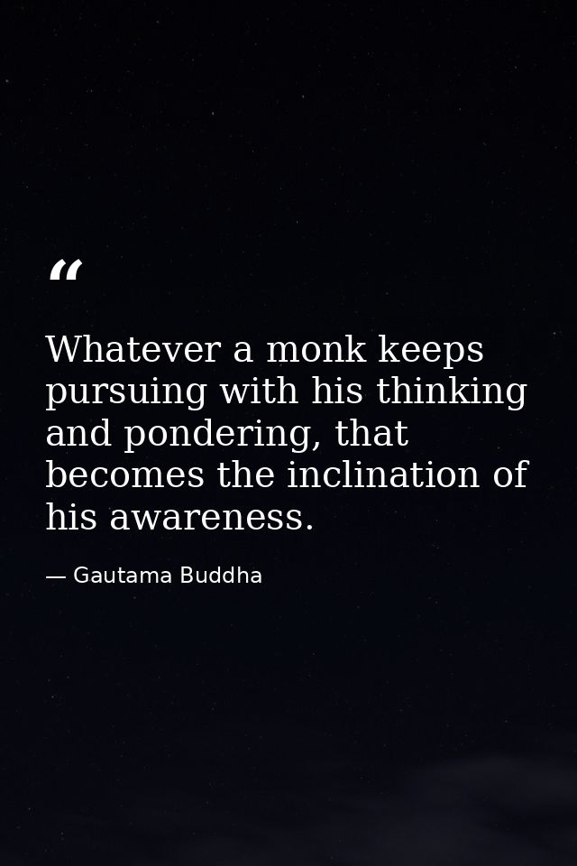 Whatever a monk keeps pursuing with his thinking and pondering, that becomes the inclination of his awareness. — Gautama Buddha