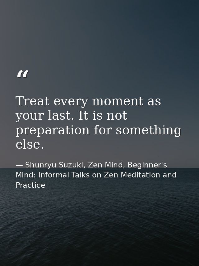 Treat every moment as your last. It is not preparation for something else. — Shunryu Suzuki, Zen Mind, Beginner's Mind: Informal Talks on Zen Meditation and Practice
