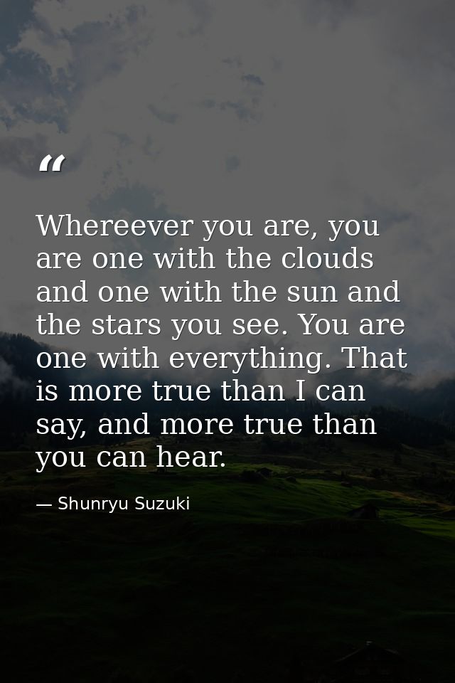 Whereever you are, you are one with the clouds and one with the sun and the stars you see. You are one with everything.  — Shunryu Suzuki