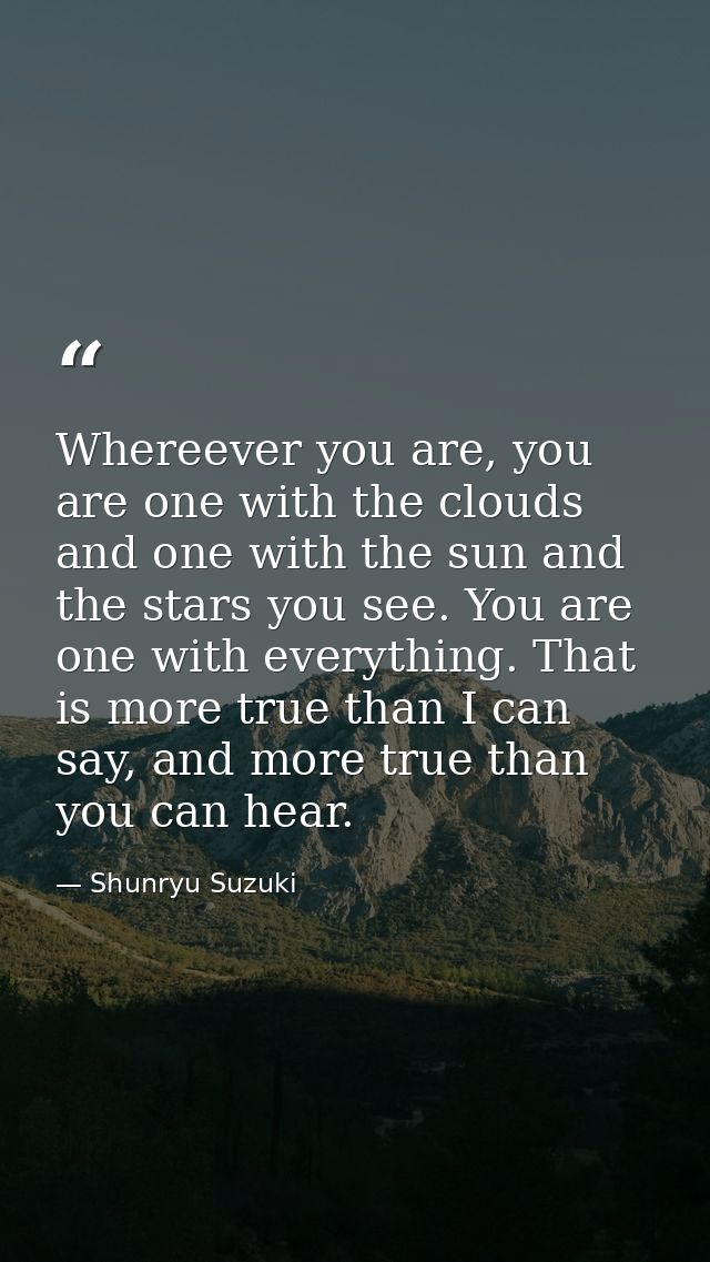Whereever you are, you are one with the clouds and one with the sun and the stars you see. You are one with everything.  — Shunryu Suzuki