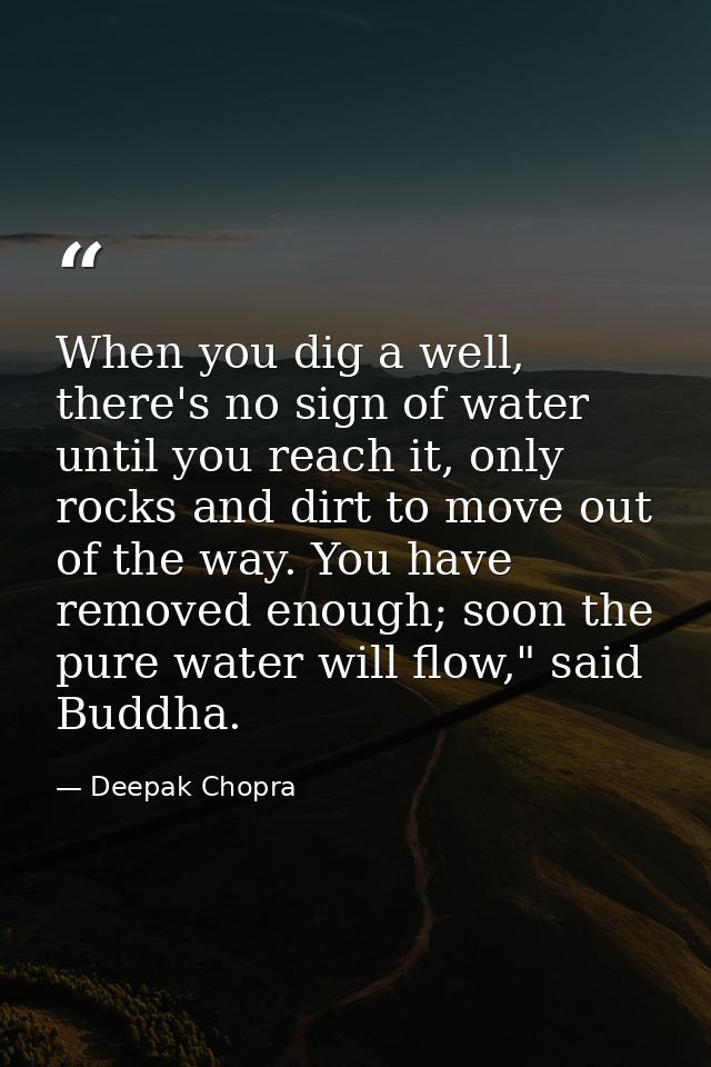 When you dig a well, there's no sign of water until you reach it, only rocks and dirt to move out of the way. You have r — Deepak Chopra