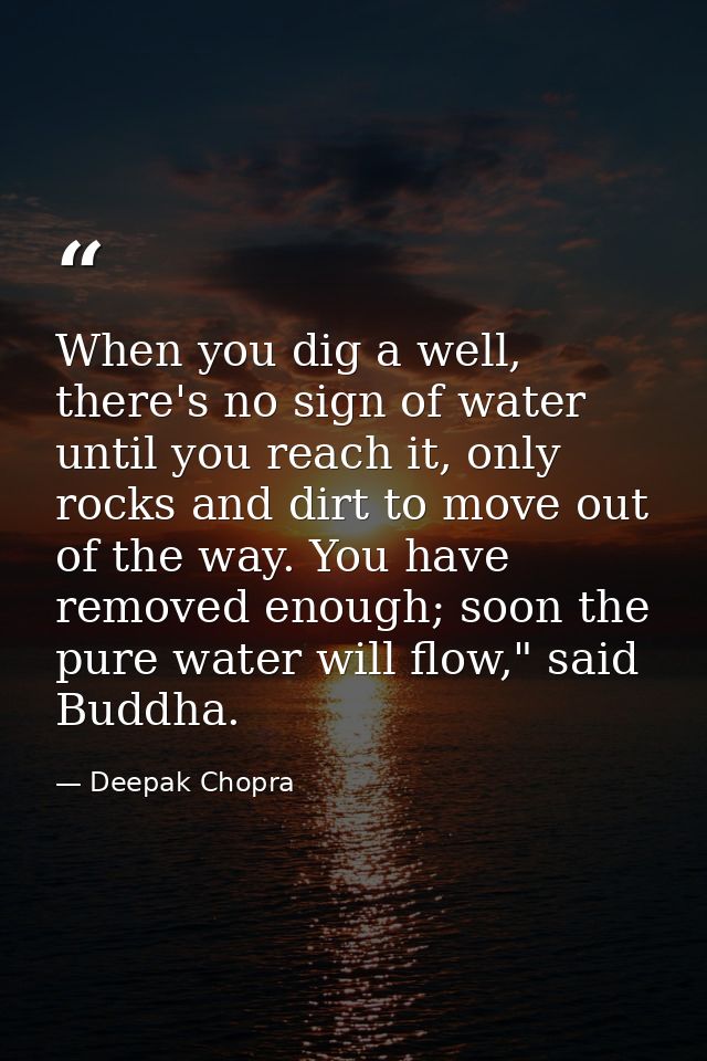 When you dig a well, there's no sign of water until you reach it, only rocks and dirt to move out of the way. You have r — Deepak Chopra