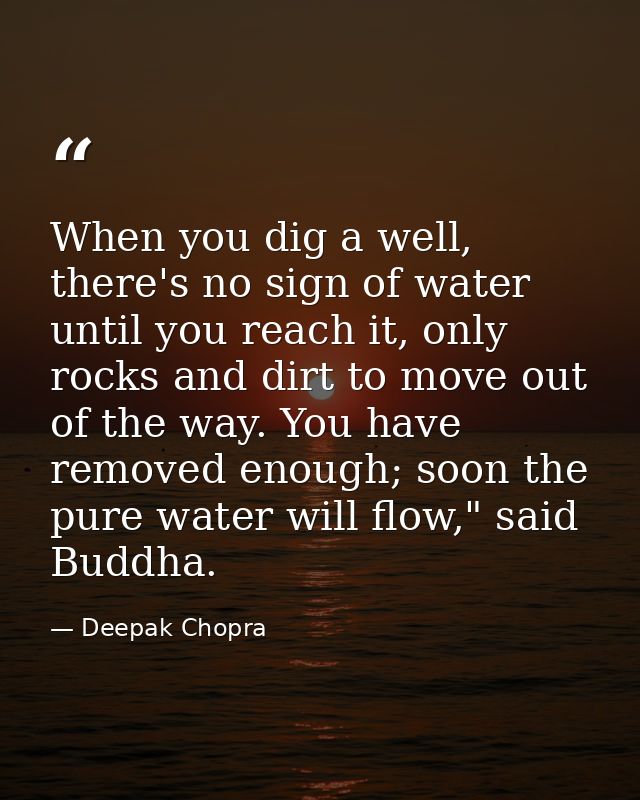 When you dig a well, there's no sign of water until you reach it, only rocks and dirt to move out of the way. You have r — Deepak Chopra