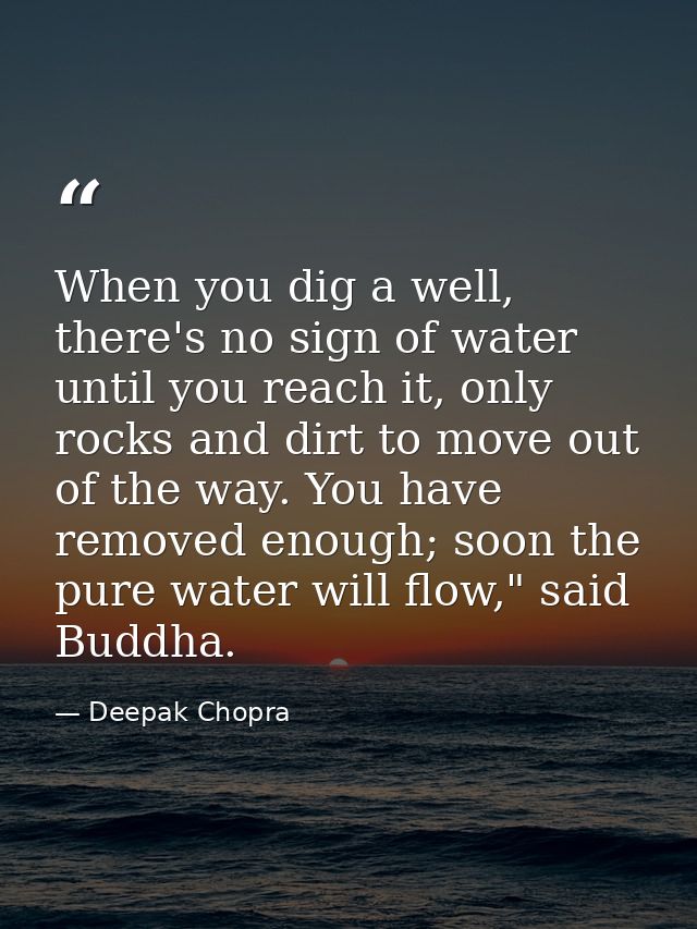 When you dig a well, there's no sign of water until you reach it, only rocks and dirt to move out of the way. You have r — Deepak Chopra