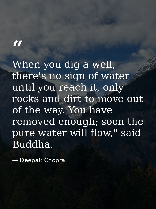 When you dig a well, there's no sign of water until you reach it, only rocks and dirt to move out of the way. You have r — Deepak Chopra