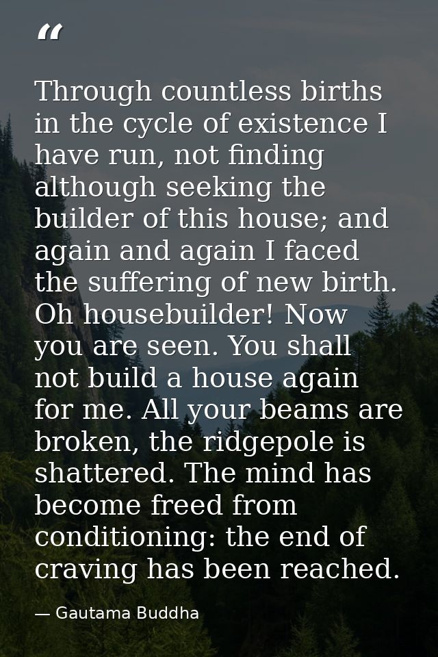 Through countless births in the cycle of existence I have run, not finding although seeking the builder of this house; a — Gautama Buddha