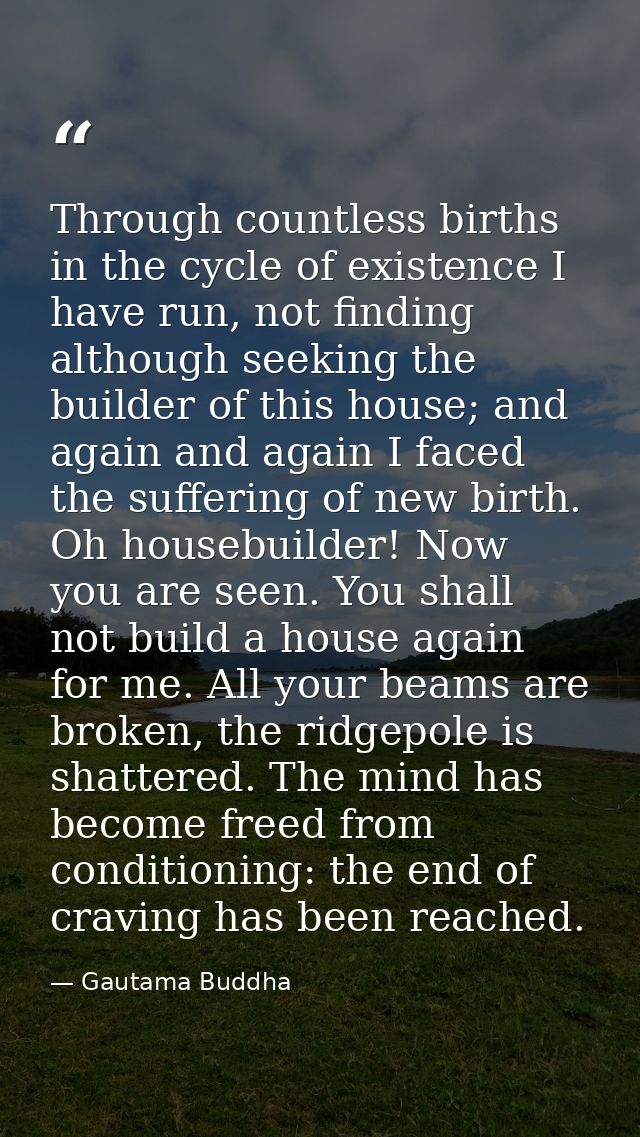 Through countless births in the cycle of existence I have run, not finding although seeking the builder of this house; a — Gautama Buddha