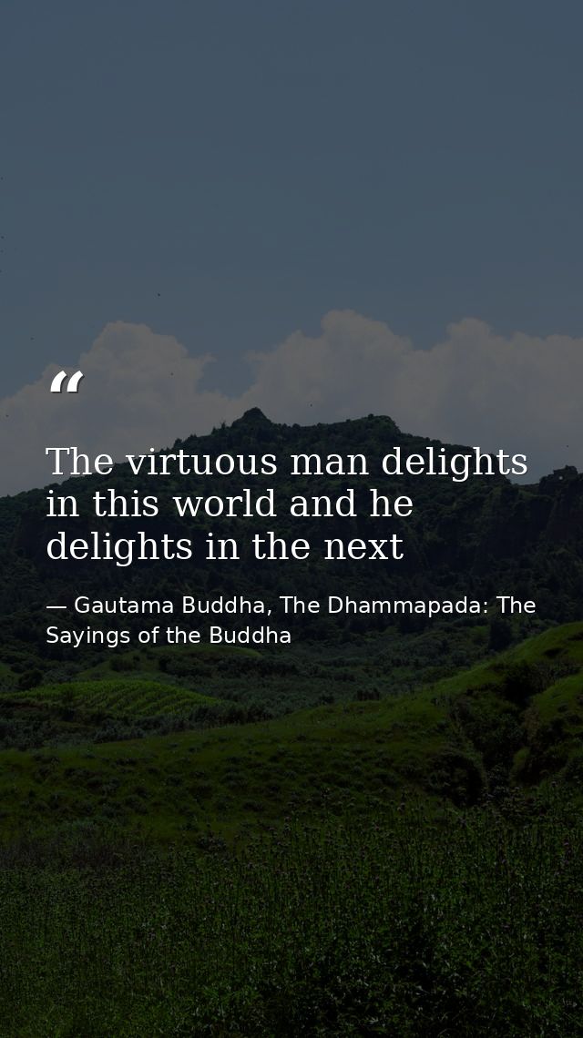 The virtuous man delights in this world and he delights in the next — Gautama Buddha, The Dhammapada: The Sayings of the Buddha