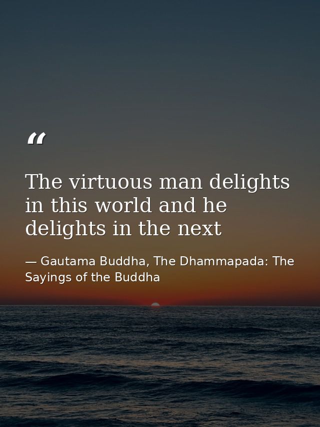 The virtuous man delights in this world and he delights in the next — Gautama Buddha, The Dhammapada: The Sayings of the Buddha